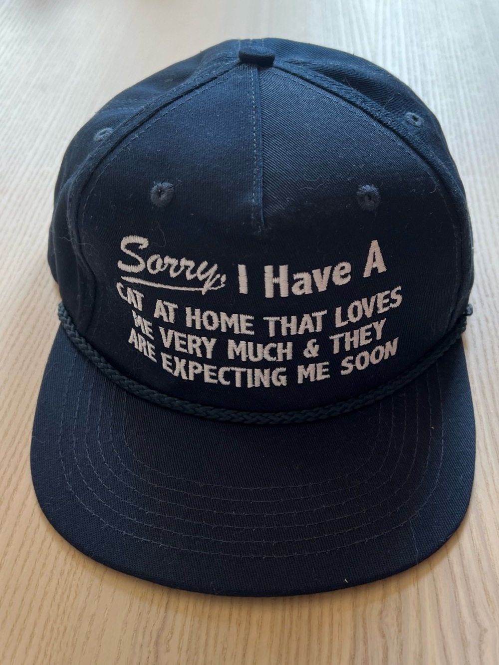 Sorry I Have A Cat At Home Navy Embroidered Cap